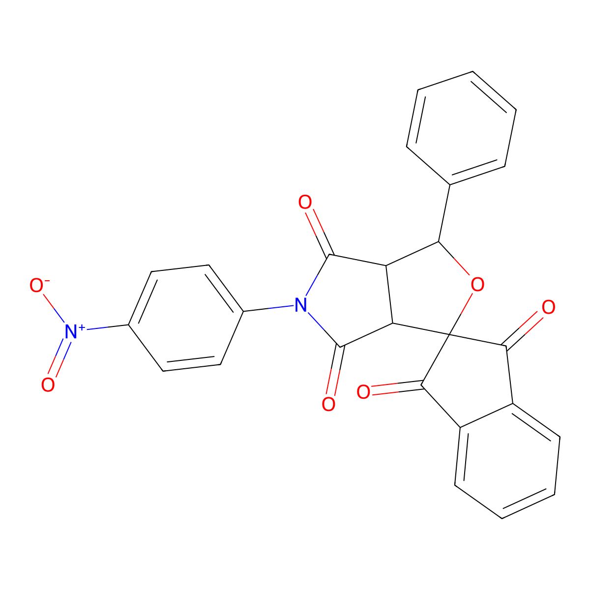 5-(4-nitrophenyl)-1-phenylspiro[3a,6a-dihydro-1H-furo[3,4-c]pyrrole-3,2'-indene]-1',3',4,6-tetrone molecular structure, CAS 464922-71-2