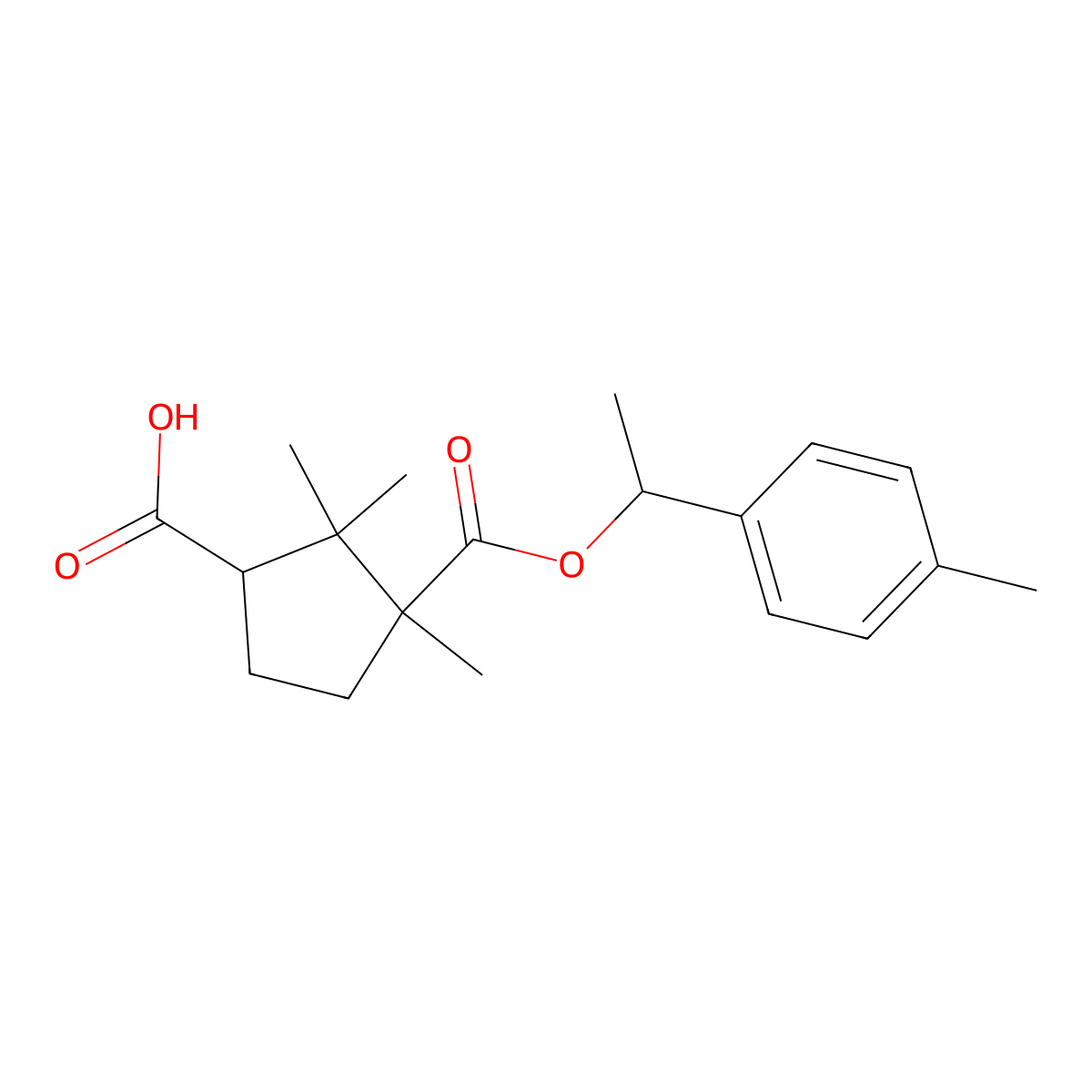2,2,3-Trimethyl-3-{[1-(4-methylphenyl)ethoxy]carbonyl}cyclopentane-1-carboxylic acid molecular structure, CAS 465-27-0