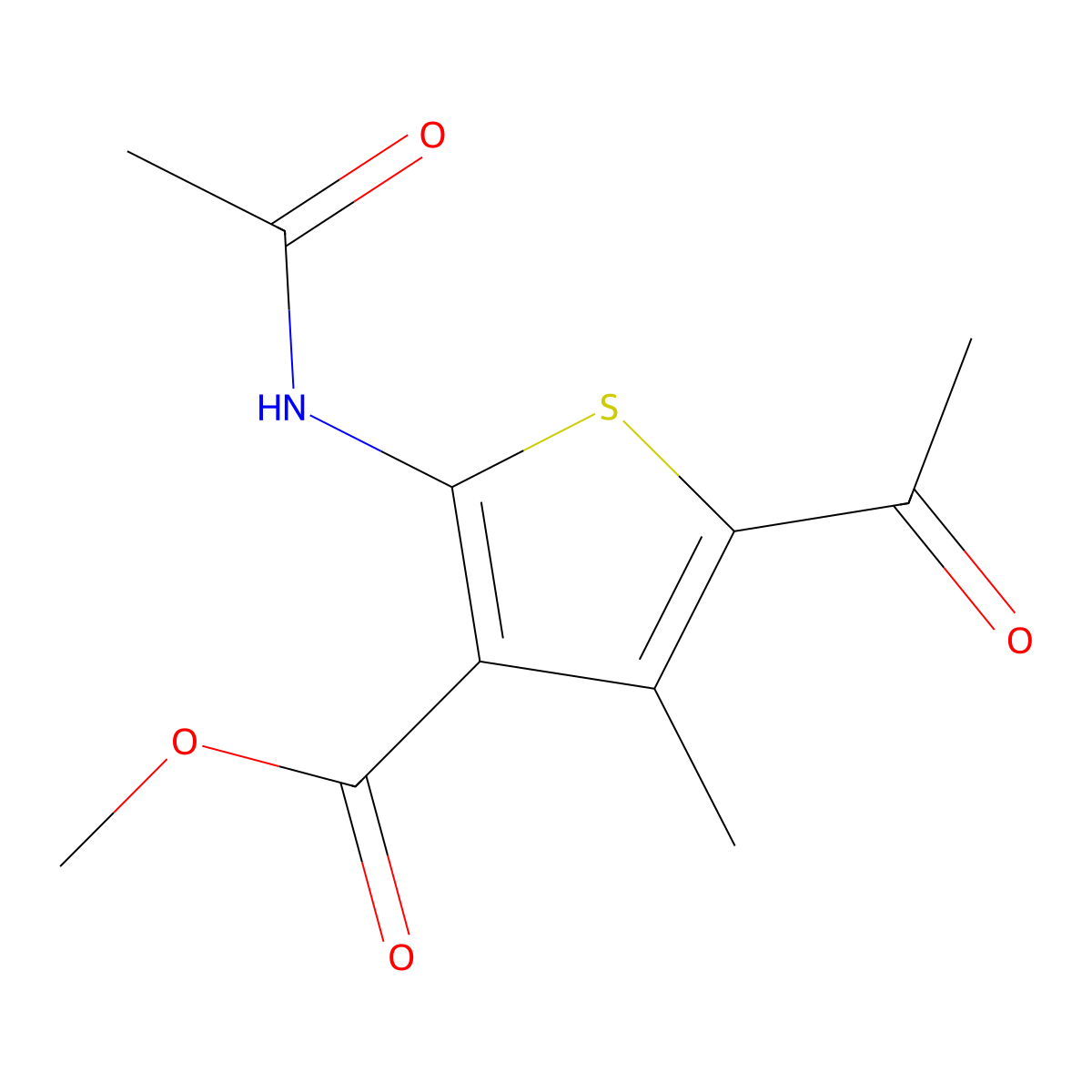 5-Acetyl-2-acetylamino-4-methyl-thiophene-3-carboxylic acid methyl ester molecular structure, CAS 4651-88-1