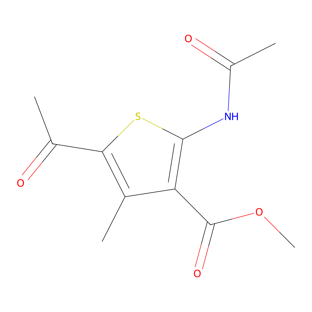 5-Acetyl-2-acetylamino-4-methyl-thiophene-3-carboxylic acid methyl ester molecular structure, CAS 4651-88-1