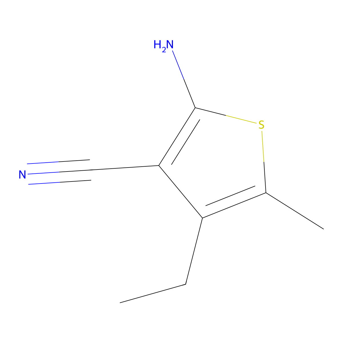 2-Amino-4-ethyl-5-methyl-3-thiophenecarbonitrile molecular structure, CAS 4651-92-7