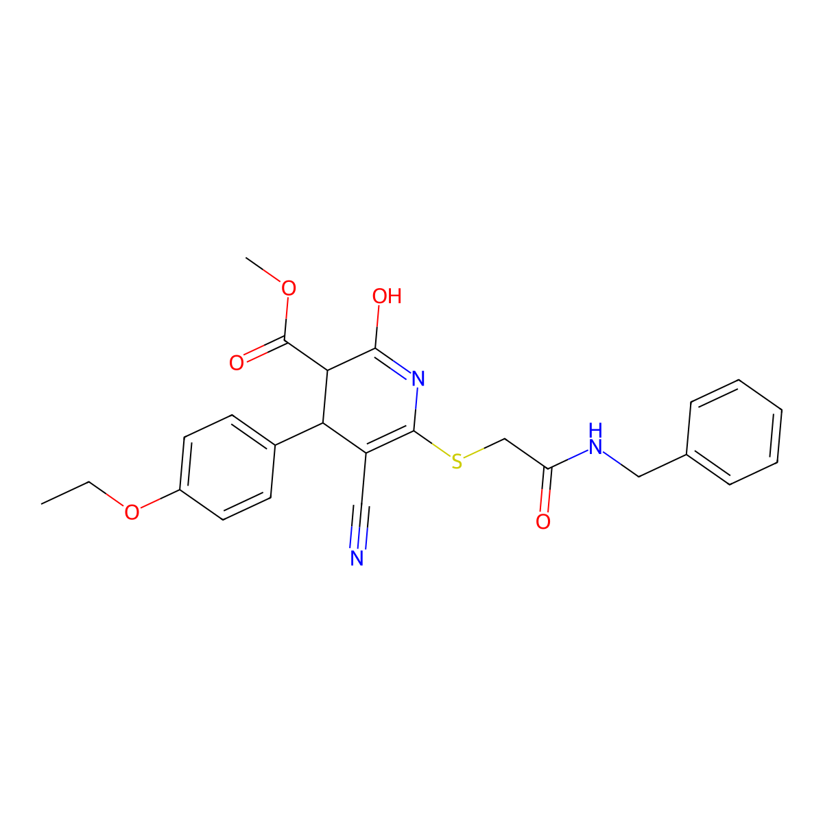 Methyl 6-{[2-(benzylamino)-2-oxoethyl]sulfanyl}-5-cyano-4-(4-ethoxyphenyl)-2-oxo-1,2,3,4-tetrahydropyridine-3-carboxylate molecular structure, CAS 4654-12-0