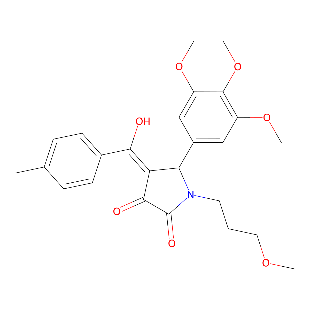 4-[Hydroxy-(4-methylphenyl)methylidene]-1-(3-methoxypropyl)-5-(3,4,5-trimethoxyphenyl)pyrrolidine-2,3-dione molecular structure, CAS 4654-99-3