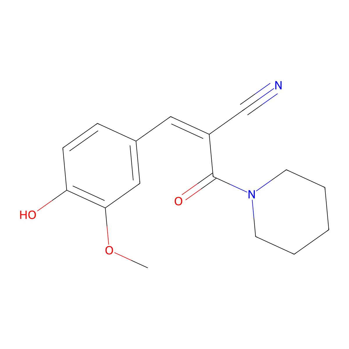 3-(4-Hydroxy-3-methoxyphenyl)-2-(piperidine-1-carbonyl)prop-2-enenitrile molecular structure, CAS 465501-03-5