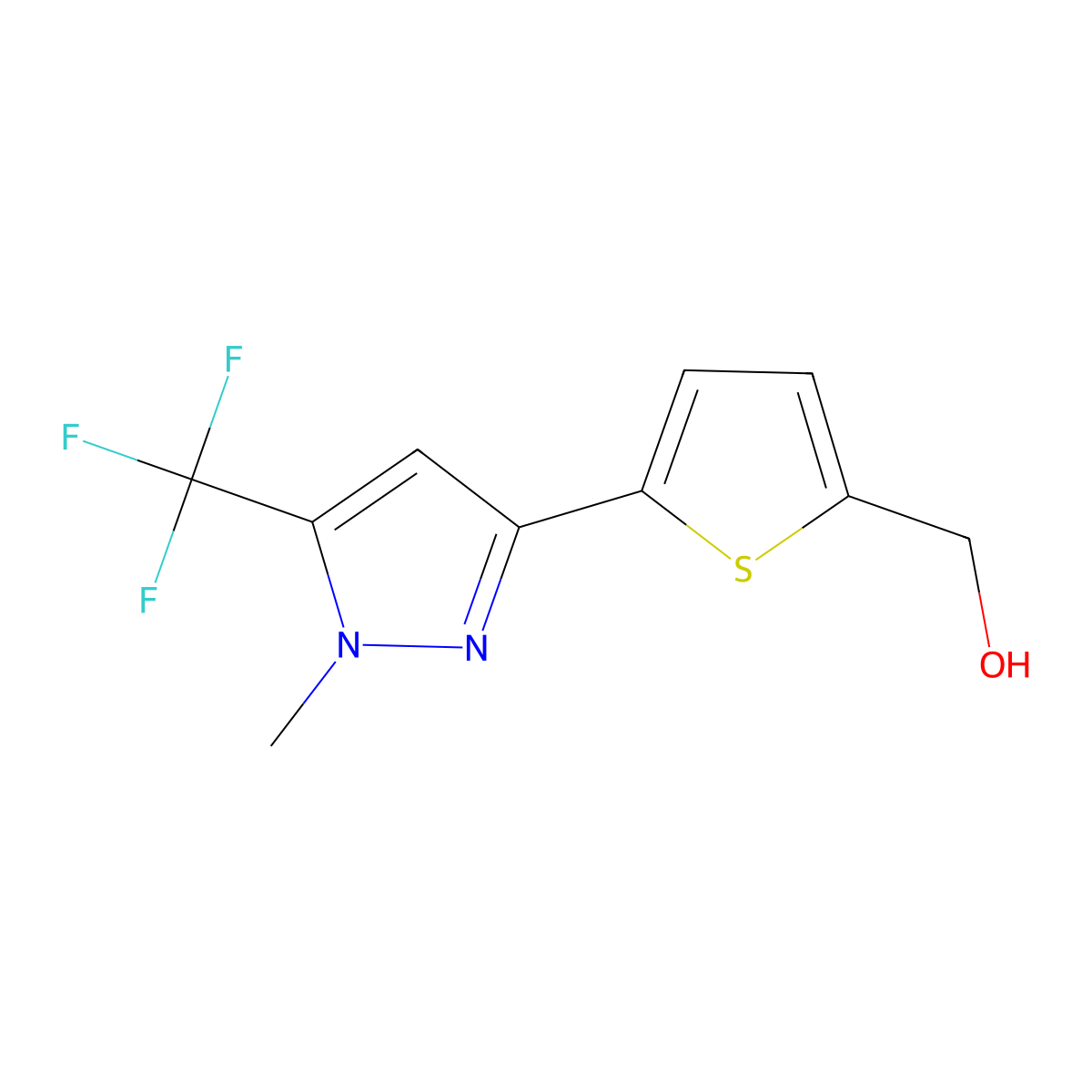 {5-[1-methyl-5-(trifluoromethyl)-1H-pyrazol-3-yl]thiophen-2-yl}methanol molecular structure, CAS 465514-19-6