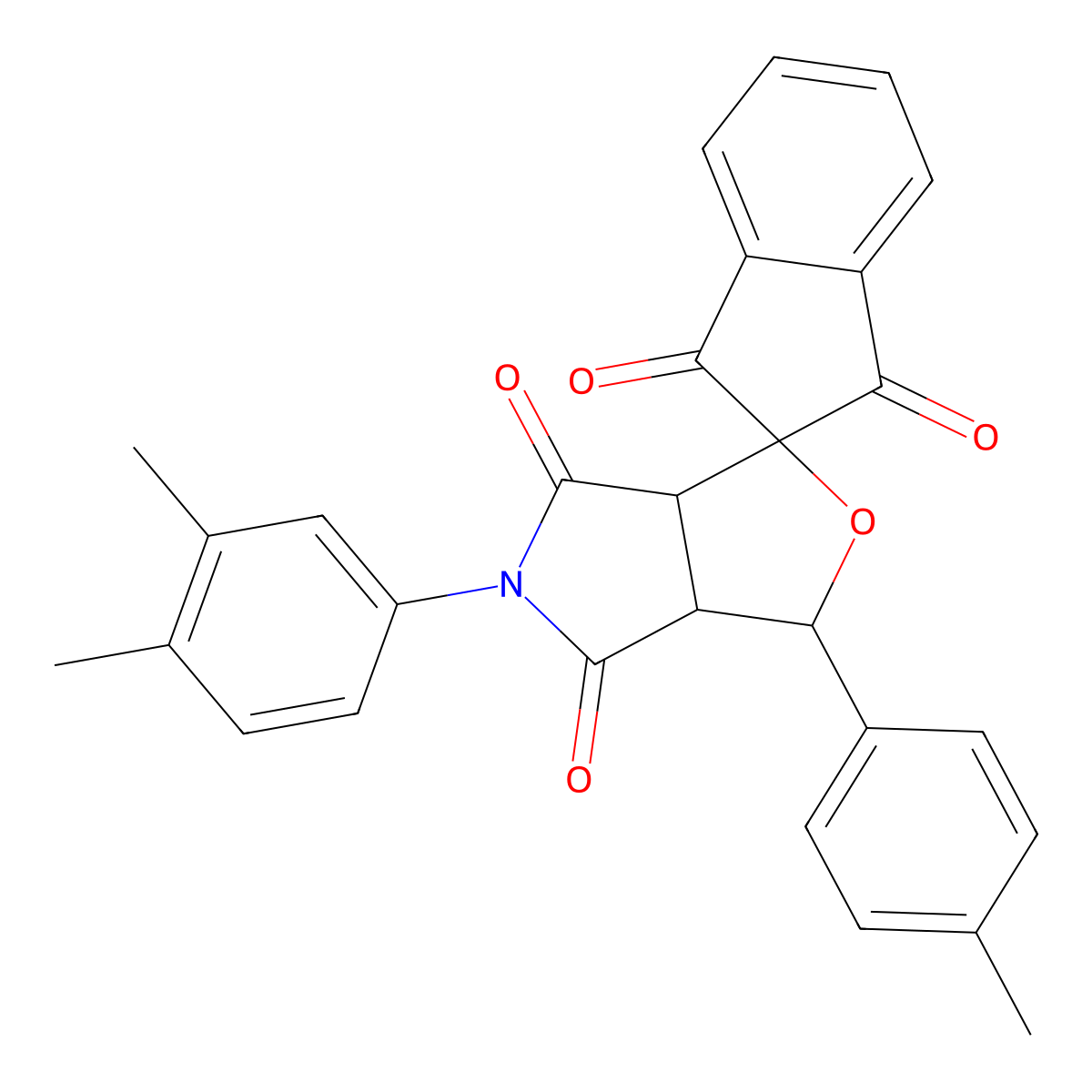 5-(3,4-dimethylphenyl)-1-(4-methylphenyl)spiro[3a,6a-dihydro-1H-furo[3,4-c]pyrrole-3,2'-indene]-1',3',4,6-tetrone molecular structure, CAS 465538-23-2