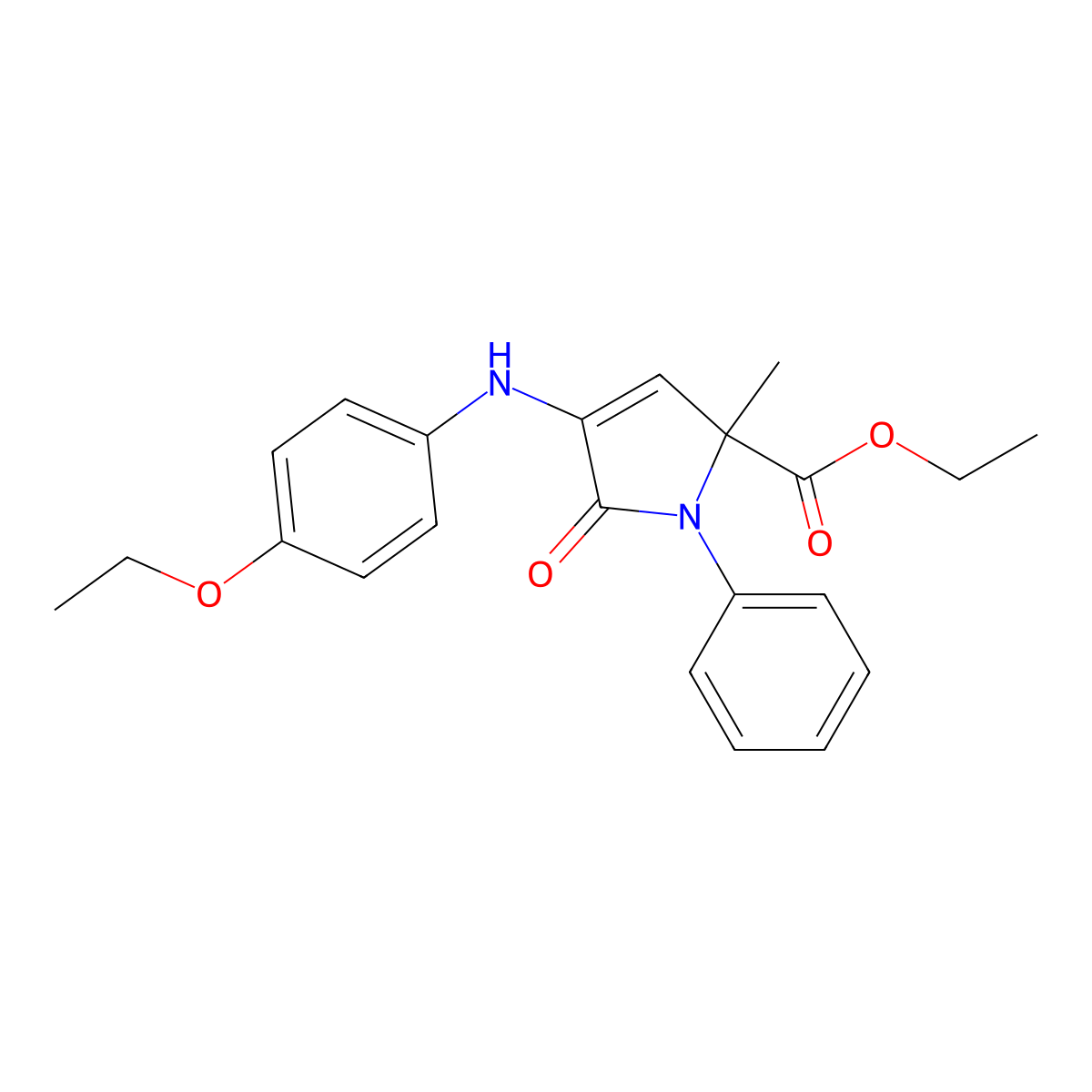 Ethyl 4-(4-ethoxyanilino)-2-methyl-5-oxo-1-phenyl-2,5-dihydro-1H-pyrrole-2-carboxylate molecular structure, CAS 4662-10-6