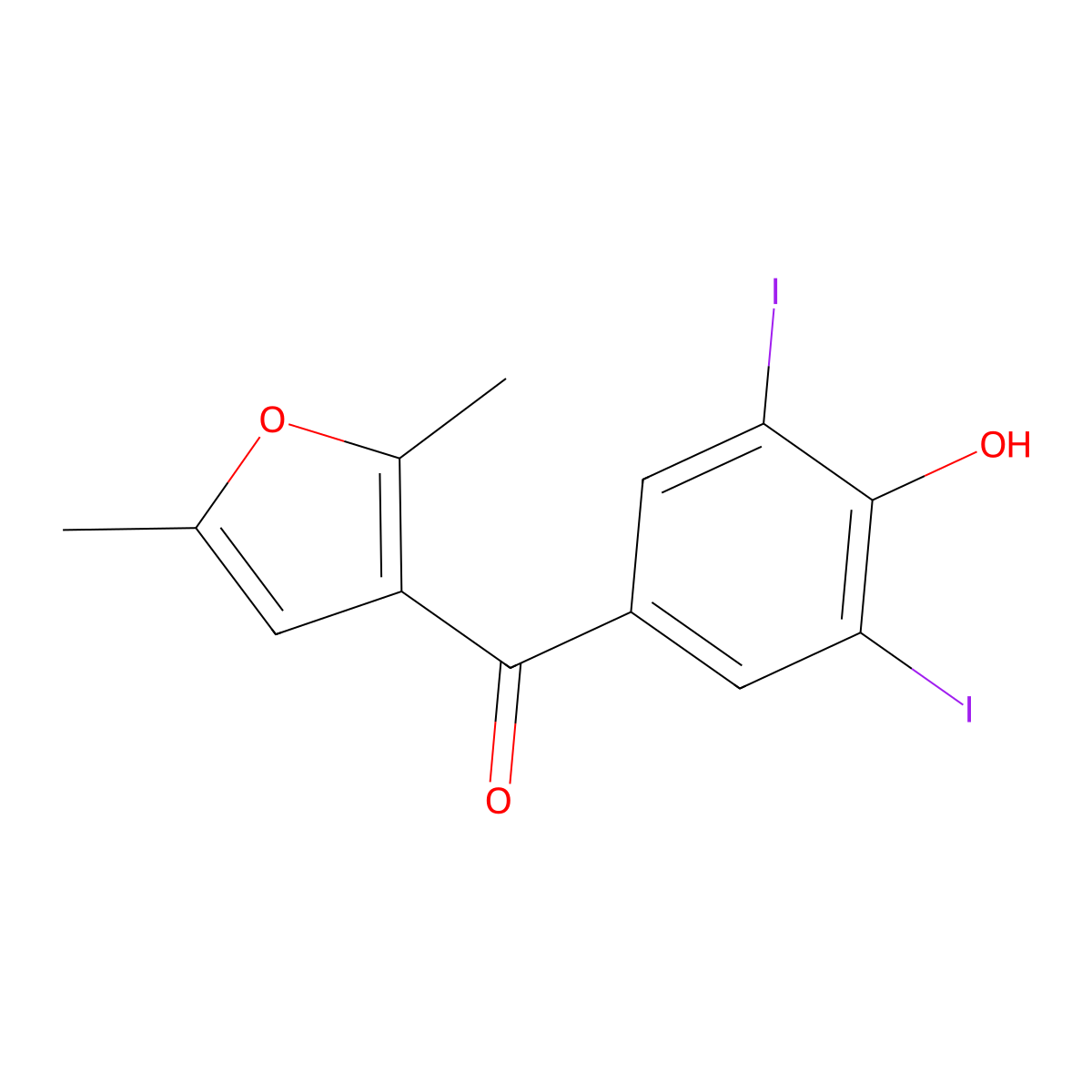(2,5-Dimethyl-3-furanyl)(4-hydroxy-3,5-diiodophenyl)methanone molecular structure, CAS 4662-17-3