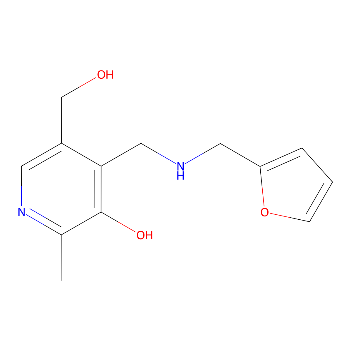 4-({[(Furan-2-yl)methyl]amino}methyl)-5-(hydroxymethyl)-2-methylpyridin-3-ol molecular structure, CAS 4664-26-0