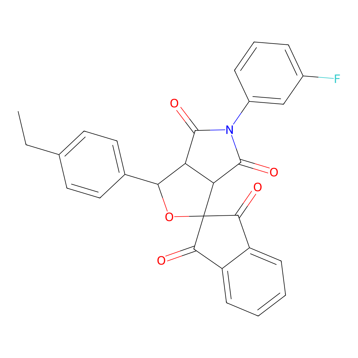 3-(4-ethylphenyl)-5-(3-fluorophenyl)-3a,6a-dihydrospiro[furo[3,4-c]pyrrole-1,2'-indene]-1',3',4,6(3H,5H)-tetrone molecular structure, CAS 466638-47-1