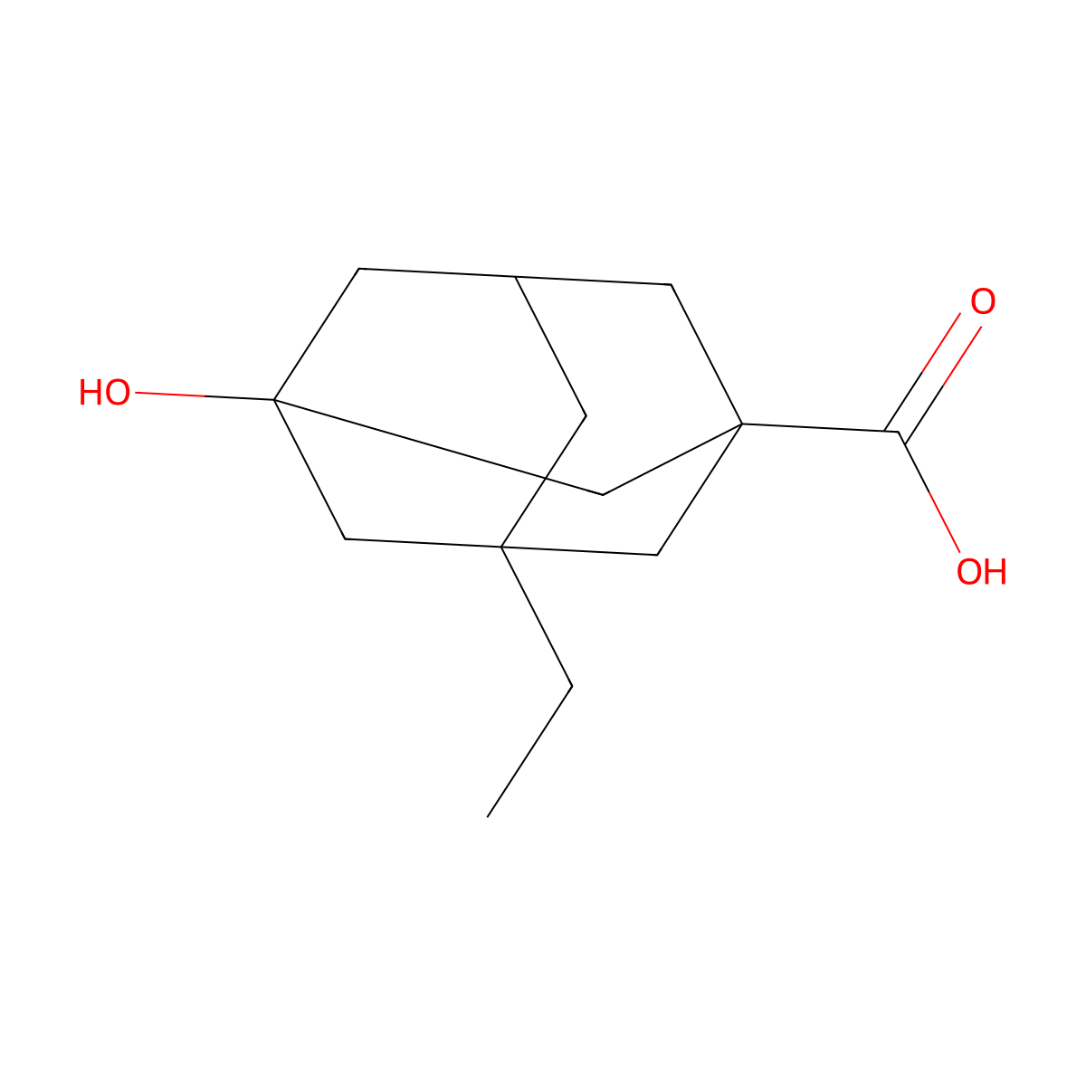 3-Ethyl-5-hydroxyadamantane-1-carboxylic acid molecular structure, CAS 466683-24-9