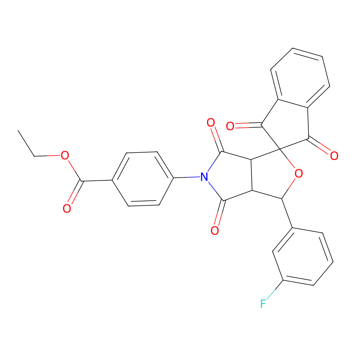 ethyl 4-[1-(3-fluorophenyl)-1',3',4,6-tetraoxospiro[3a,6a-dihydro-1H-furo[3,4-c]pyrrole-3,2'-indene]-5-yl]benzoate molecular structure, CAS 466683-49-8
