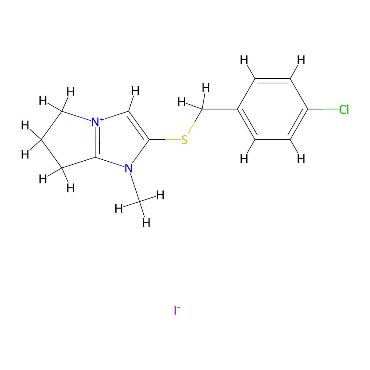 2-[(4-chlorophenyl)methylsulfanyl]-1-methyl-6,7-dihydro-5H-pyrrolo[1,2-a]imidazol-4-ium;iodide molecular structure, CAS 466683-92-1