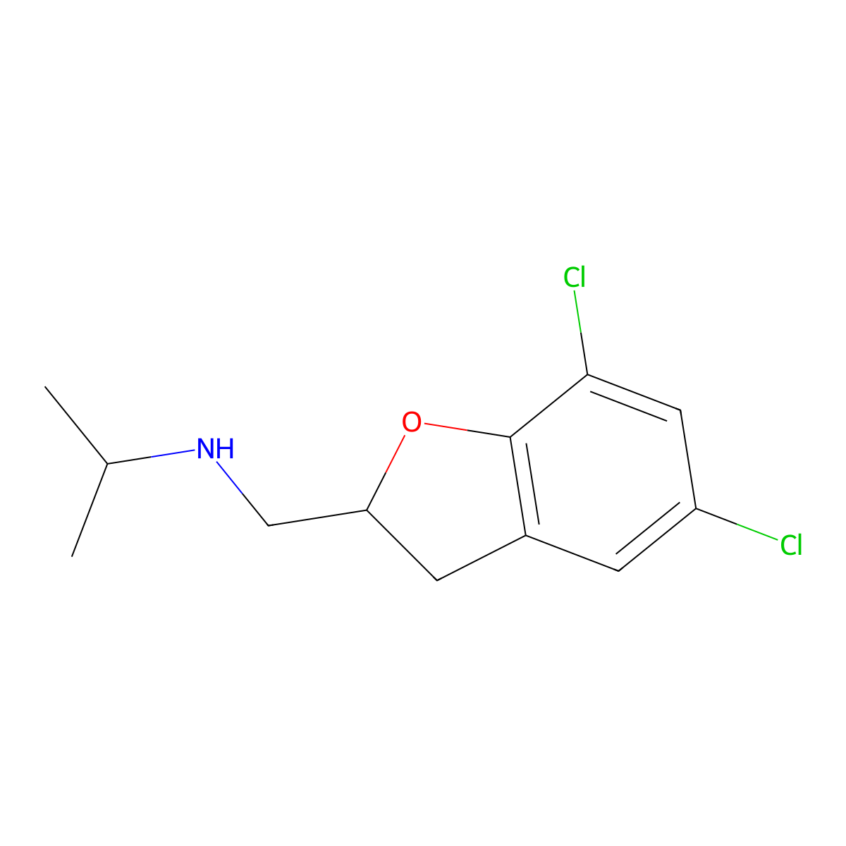 N-[(5,7-dichloro-2,3-dihydro-1-benzofuran-2-yl)methyl]propan-2-amine molecular structure, CAS 46697-00-1
