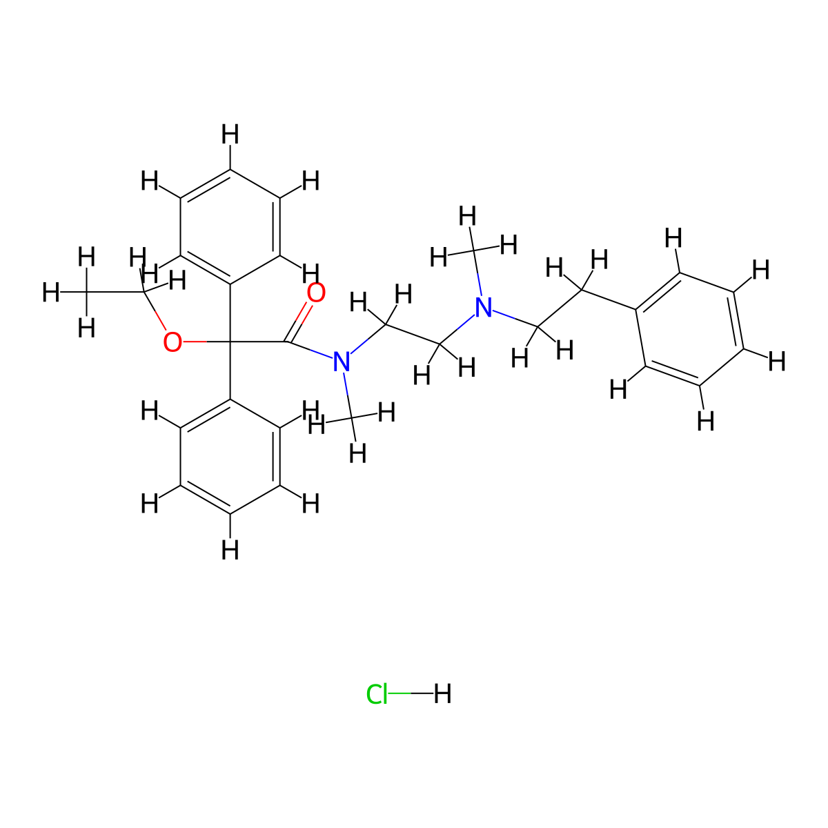Benzeneacetamide, alpha-ethoxy-N-methyl-N-(2-(methyl(2-phenylethyl)amino)ethyl)-alpha-phenyl-, hydrochloride (1:1) molecular structure, CAS 467-22-1