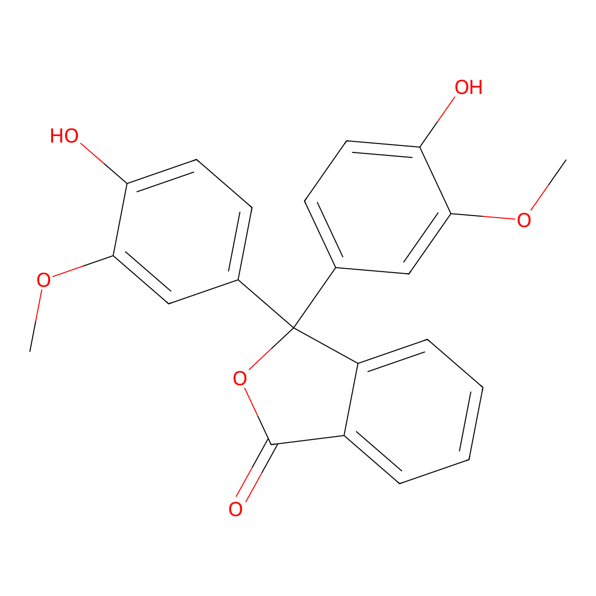 3,3-Bis(4-hydroxy-3-methoxyphenyl)isobenzofuran-1(3H)-one molecular structure, CAS 467-25-4