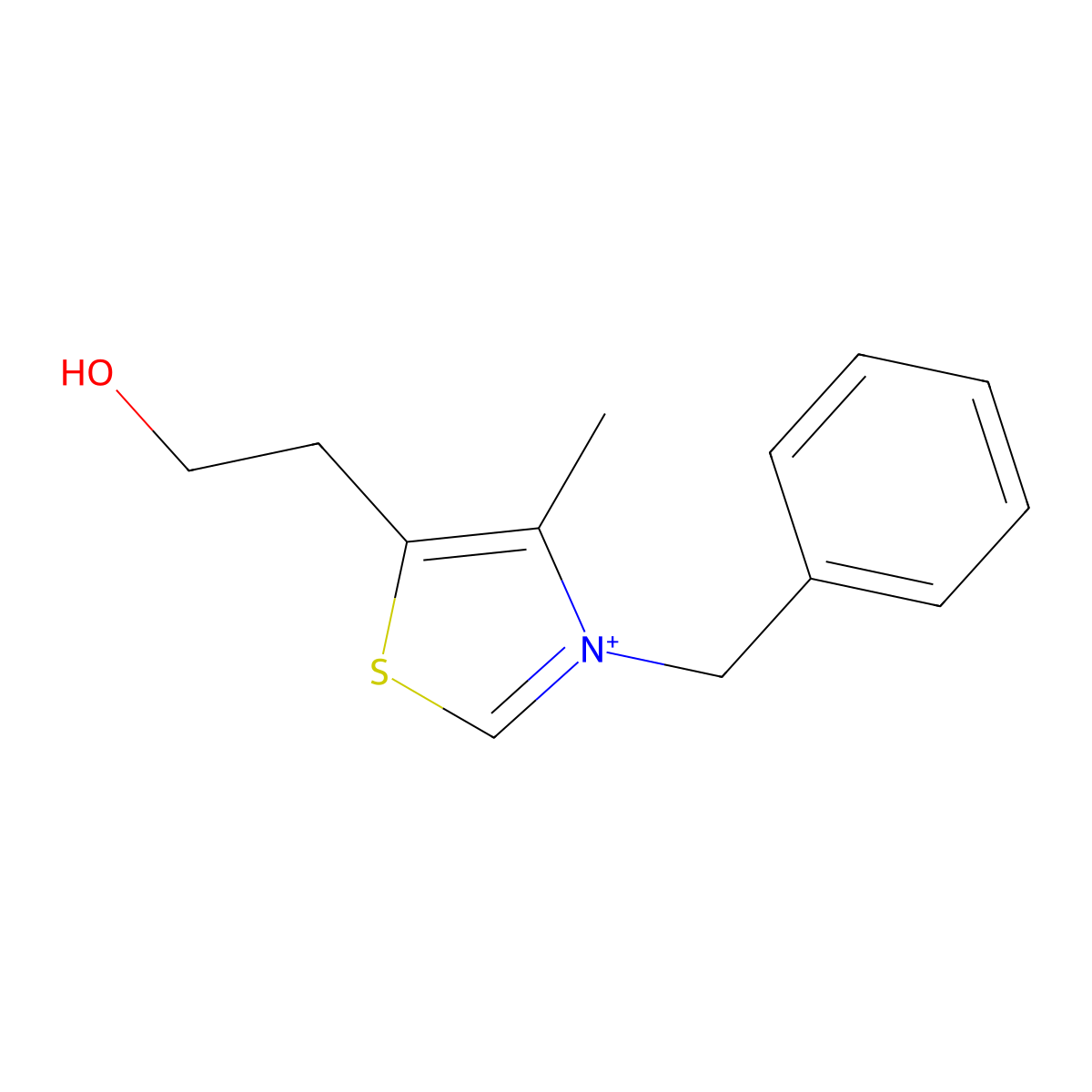 3-Benzyl-5-(2-hydroxyethyl)-4-methyl-1,3-thiazol-3-ium molecular structure, CAS 46719-49-7