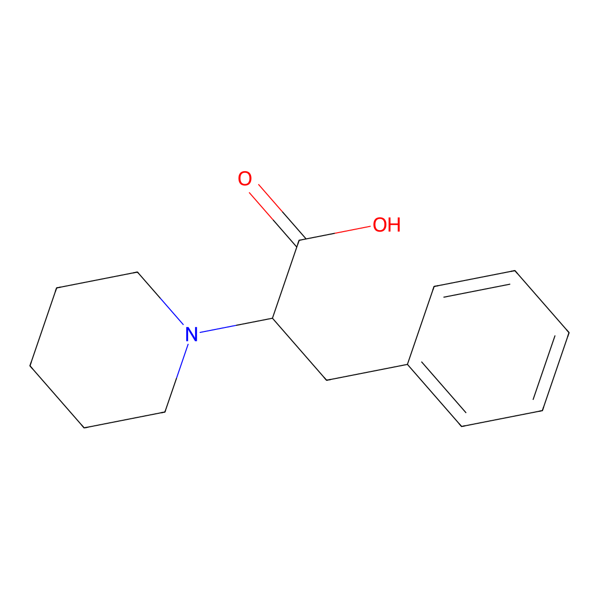 3-Phenyl-2-(piperidin-1-yl)propanoic acid molecular structure, CAS 4672-00-8