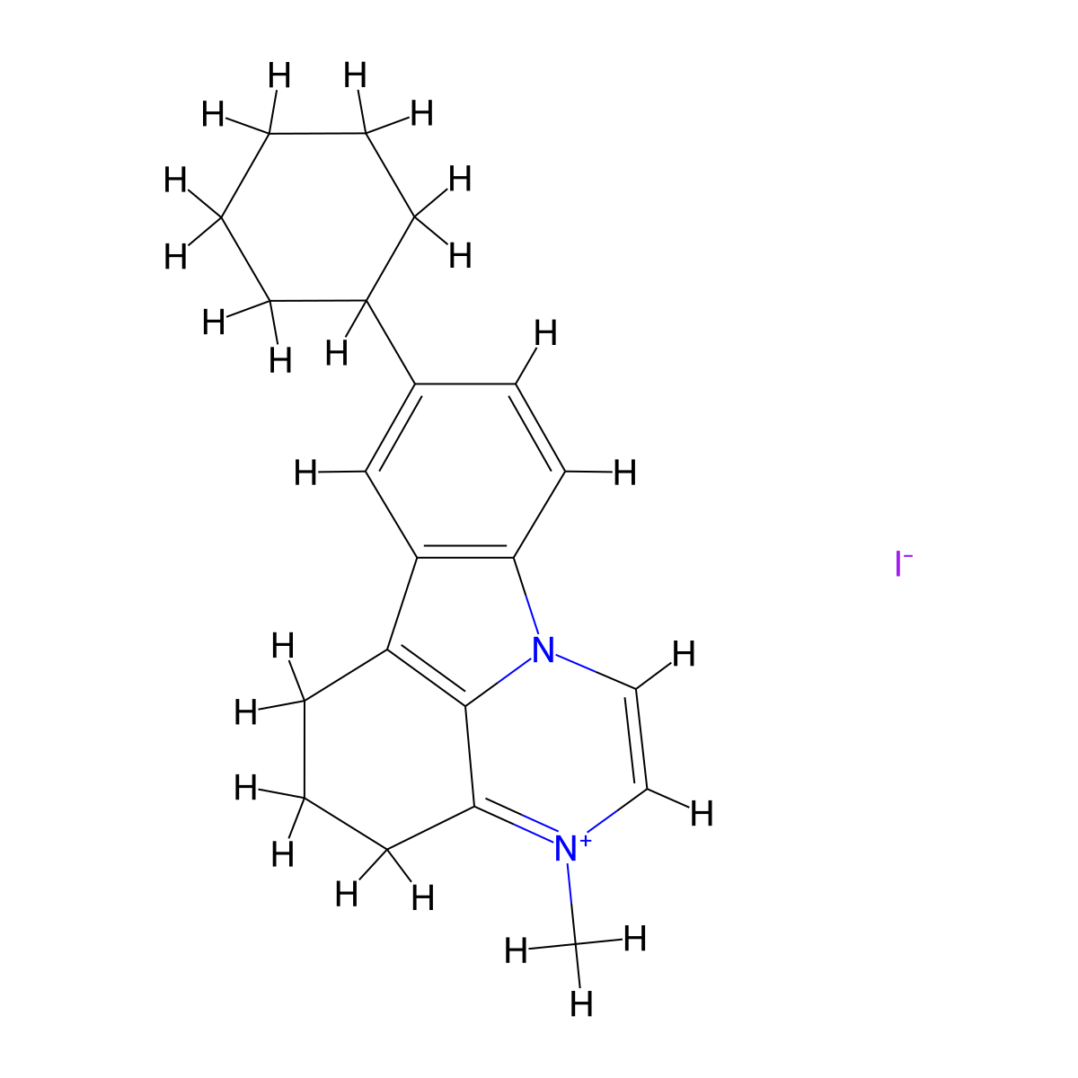 8-cyclohexyl-3-methyl-5,6-dihydro-4H-pyrazino[3,2,1-jk]carbazol-3-ium iodide molecular structure, CAS 467236-73-3
