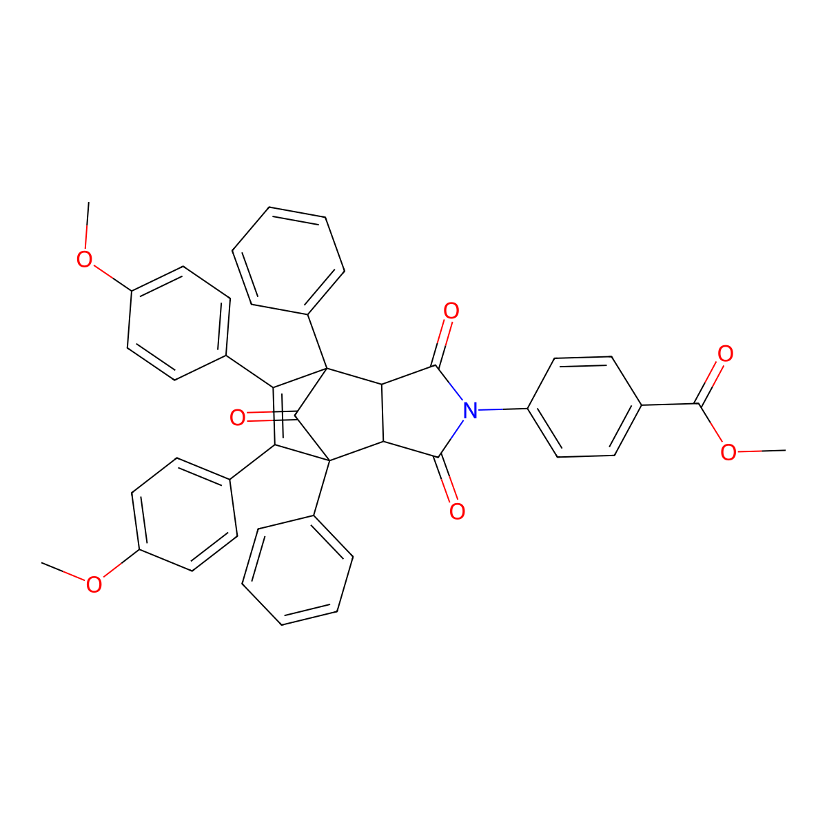 Methyl 4-[8,9-bis(4-methoxyphenyl)-3,5,10-trioxo-1,7-diphenyl-4-azatricyclo[5.2.1.0~2,6~]dec-8-en-4-yl]benzoate molecular structure, CAS 467239-59-4