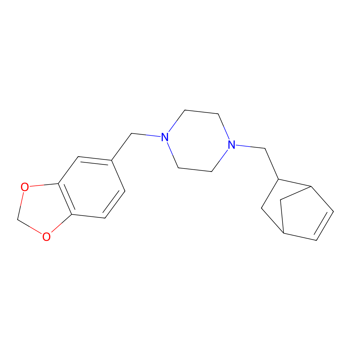 1-(1,3-Benzodioxol-5-ylmethyl)-4-(5-bicyclo[2.2.1]hept-2-enylmethyl)piperazine molecular structure, CAS 467241-66-3