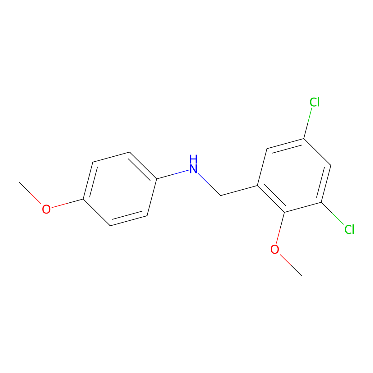 3,5-Dichloro-2-methoxy-N-(4-methoxyphenyl)benzenemethanamine molecular structure, CAS 4673-82-9