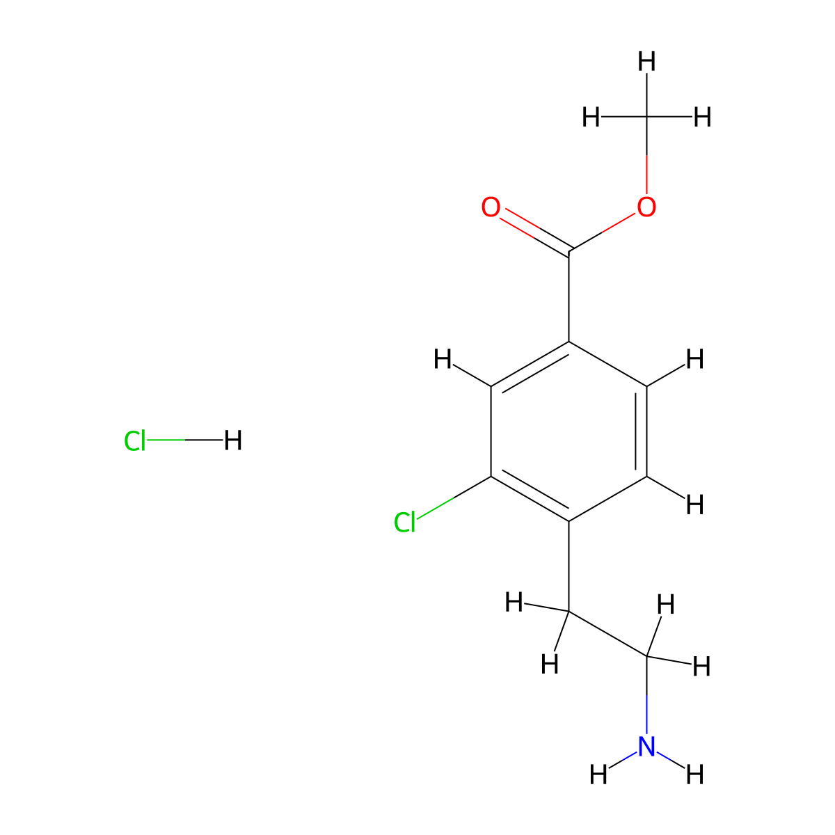 Methyl 4-(2-aminoethyl)-3-chlorobenzoate hydrochloride molecular structure, CAS 467438-33-1