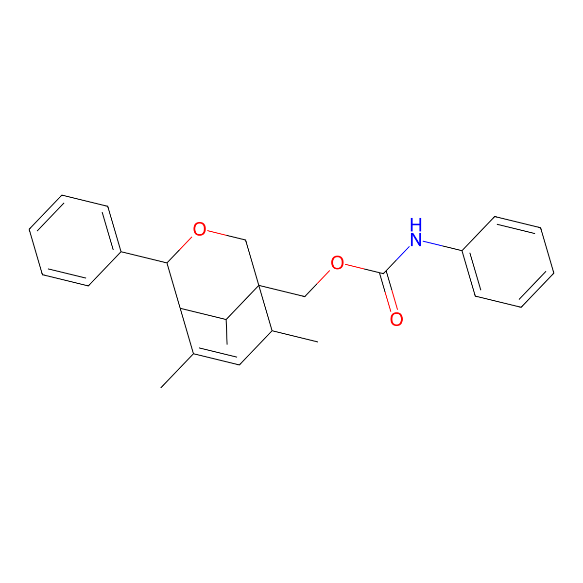 (6,8,9-Trimethyl-4-phenyl-3-oxabicyclo[3.3.1]non-6-en-1-yl)methyl phenylcarbamate molecular structure, CAS 467446-00-0