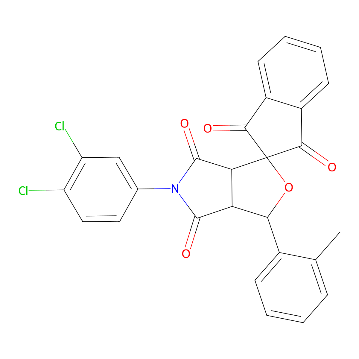5-(3,4-dichlorophenyl)-1-(2-methylphenyl)spiro[3a,6a-dihydro-1H-furo[3,4-c]pyrrole-3,2'-indene]-1',3',4,6-tetrone molecular structure, CAS 467448-28-8