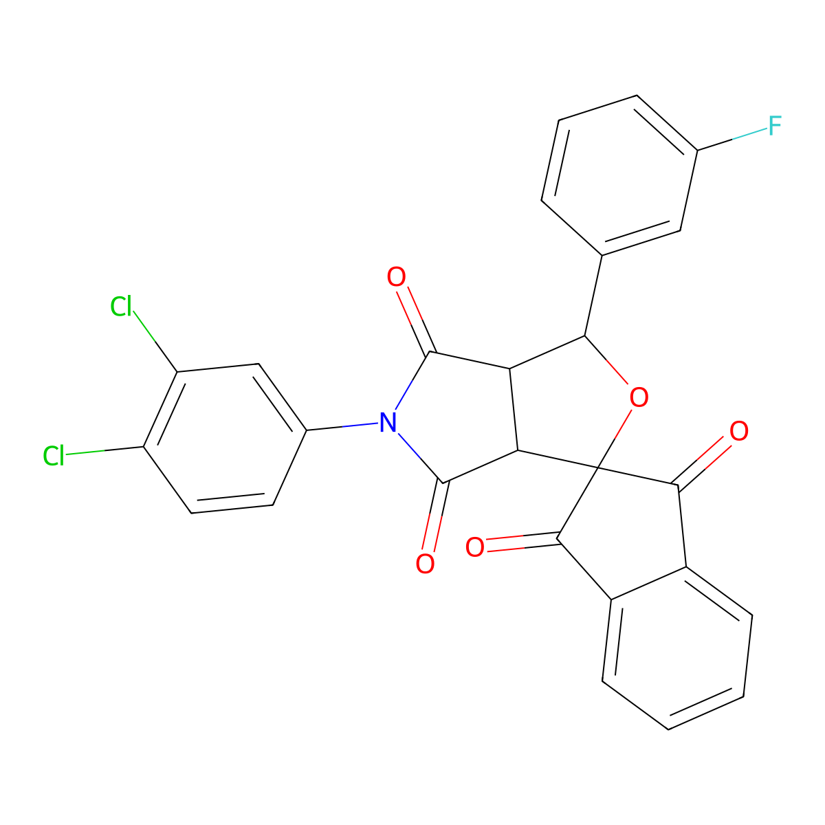 5-(3,4-dichlorophenyl)-1-(3-fluorophenyl)spiro[3a,6a-dihydro-1H-furo[3,4-c]pyrrole-3,2'-indene]-1',3',4,6-tetrone molecular structure, CAS 467449-22-5