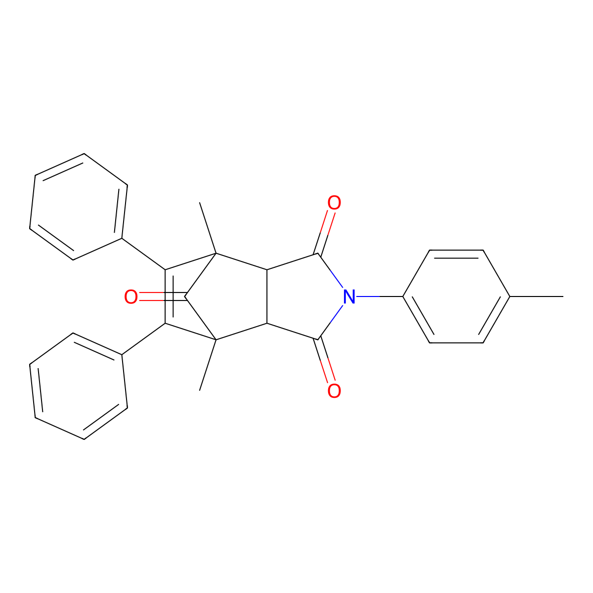 4,7-dimethyl-5,6-diphenyl-2-(p-tolyl)-3a,4,7,7a-tetrahydro-1H-4,7-methanoisoindole-1,3,8(2H)-trione molecular structure, CAS 468092-46-8