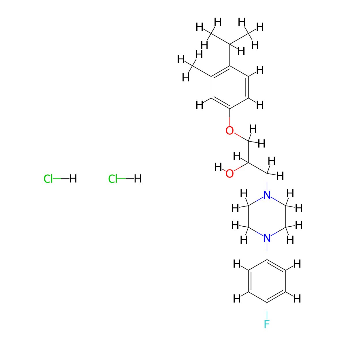 1-[4-(4-Fluorophenyl)piperazin-1-yl]-3-[3-methyl-4-(propan-2-yl)phenoxy]propan-2-ol dihydrochloride molecular structure, CAS 468092-86-6