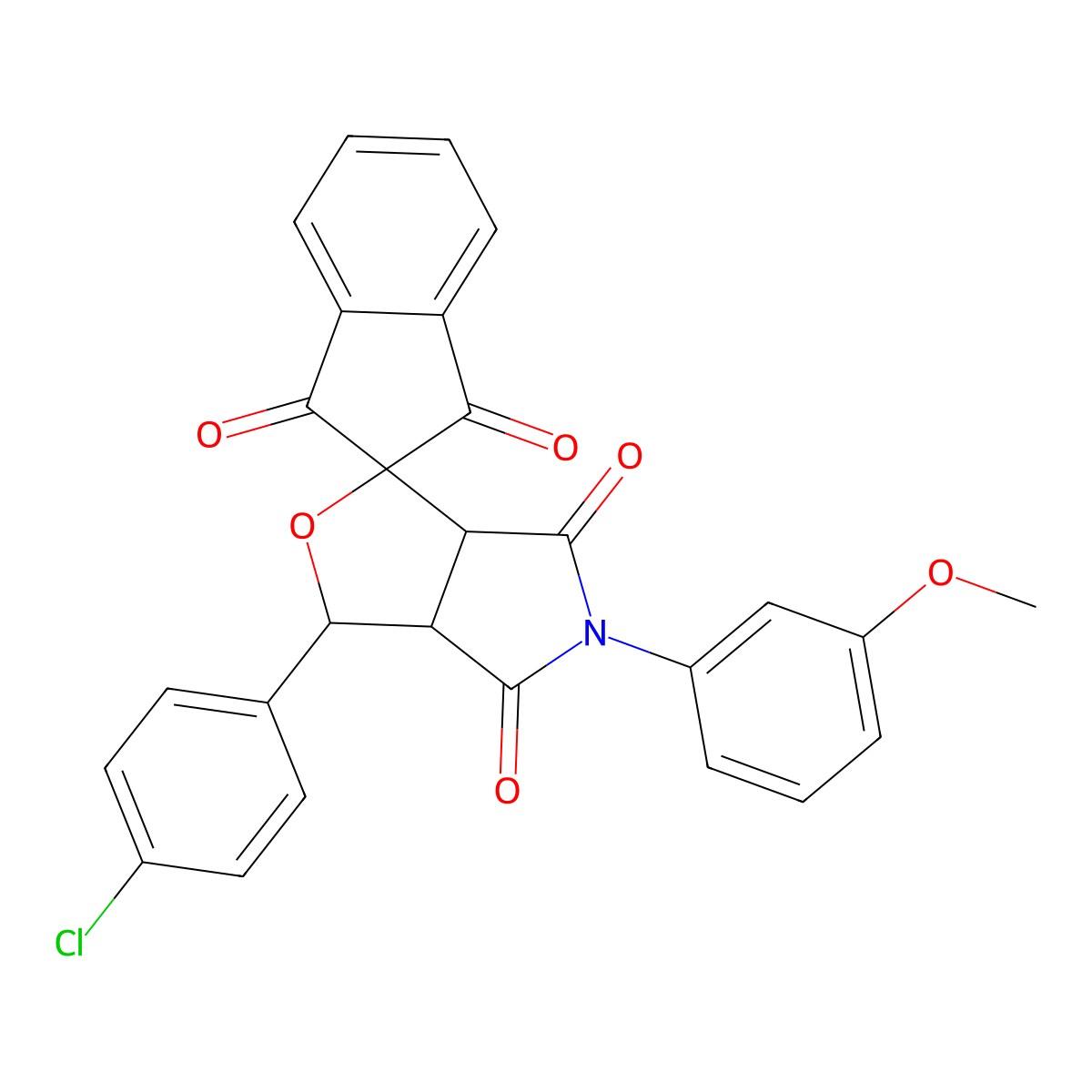 1-(4-chlorophenyl)-5-(3-methoxyphenyl)spiro[3a,6a-dihydro-1H-furo[3,4-c]pyrrole-3,2'-indene]-1',3',4,6-tetrone molecular structure, CAS 468092-99-1