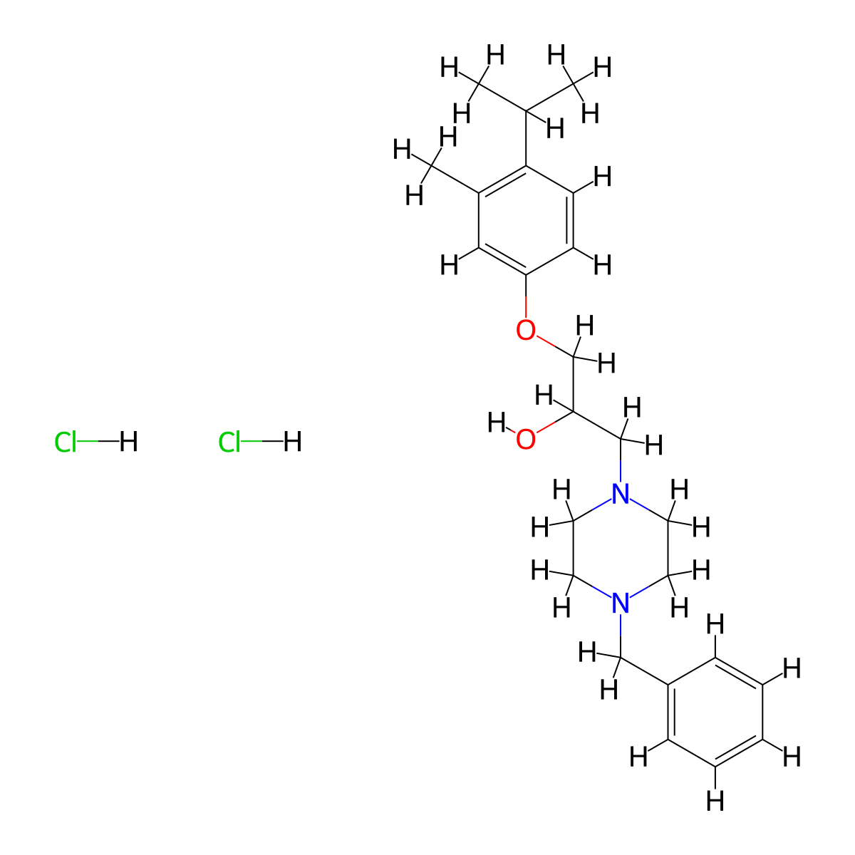 1-(4-Benzylpiperazin-1-yl)-3-(4-isopropyl-3-methylphenoxy)propan-2-ol dihydrochloride molecular structure, CAS 468093-11-0