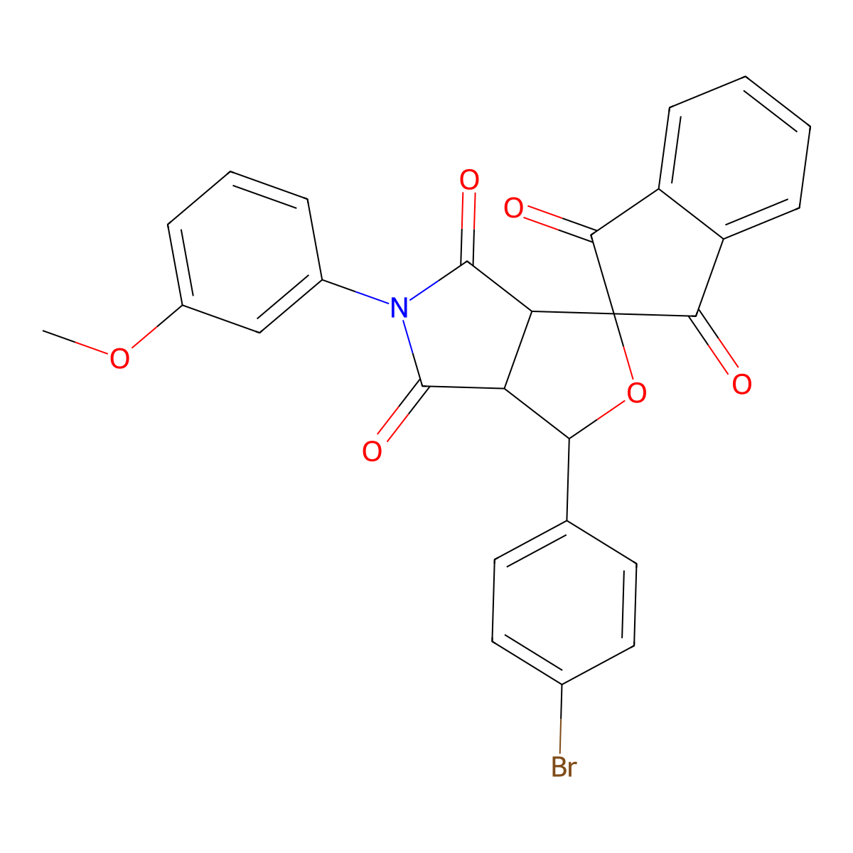 1-(4-bromophenyl)-5-(3-methoxyphenyl)spiro[3a,6a-dihydro-1H-furo[3,4-c]pyrrole-3,2'-indene]-1',3',4,6-tetrone molecular structure, CAS 468093-58-5