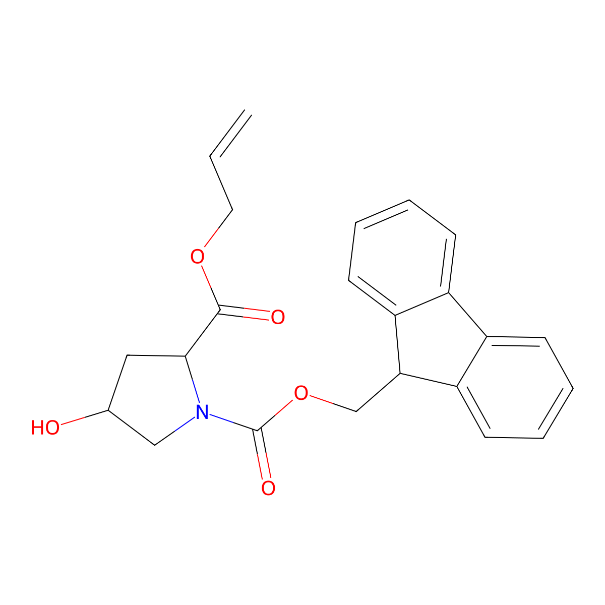 1-((9H-fluoren-9-yl)methyl) 2-allyl (2S,4R)-4-hydroxypyrrolidine-1,2-dicarboxylate molecular structure, CAS 468096-64-2