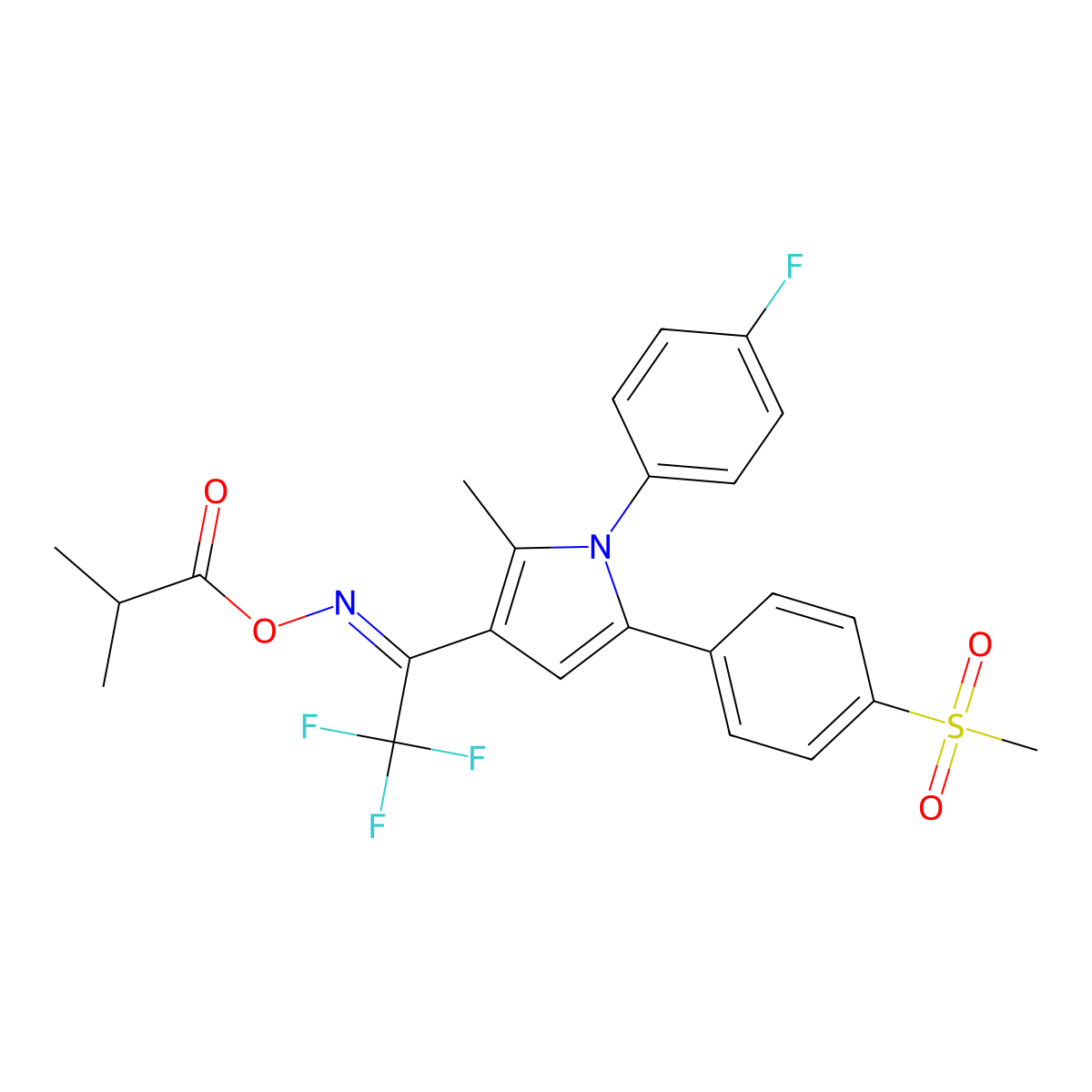 [[2,2,2-Trifluoro-1-[1-(4-fluorophenyl)-2-methyl-5-(4-methylsulfonylphenyl)pyrrol-3-yl]ethylidene]amino] 2-methylpropanoate molecular structure, CAS 4698-34-4