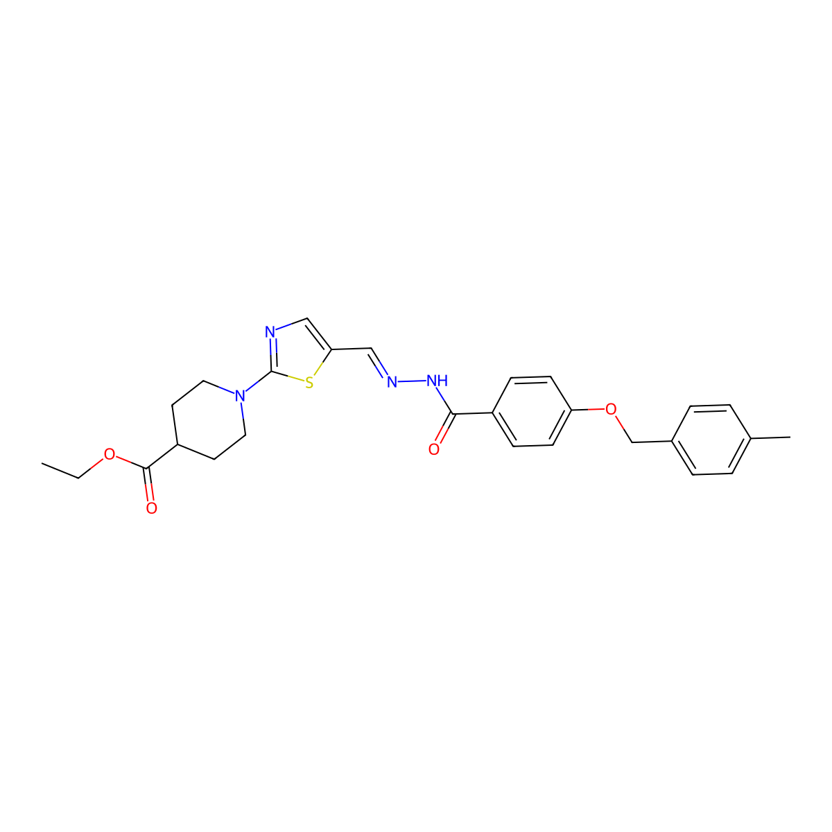 Ethyl 1-[5-[[[4-[(4-methylphenyl)methoxy]benzoyl]hydrazinylidene]methyl]-1,3-thiazol-2-yl]piperidine-4-carboxylate molecular structure, CAS 4698-42-4