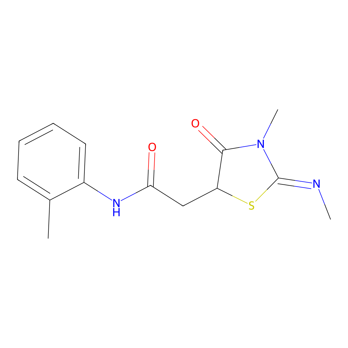 2-[(2E)-3-methyl-2-(methylimino)-4-oxo-1,3-thiazolidin-5-yl]-N-(2-methylphenyl)acetamide molecular structure, CAS 469876-32-2