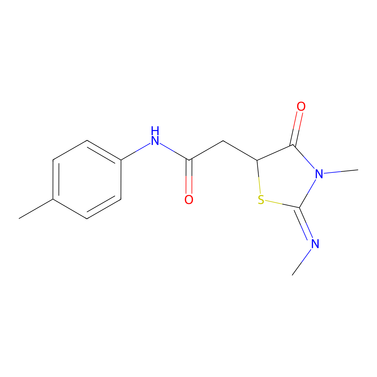 2-(3-methyl-2-methylimino-4-oxo-1,3-thiazolidin-5-yl)-N-(4-methylphenyl)acetamide molecular structure, CAS 469876-33-3