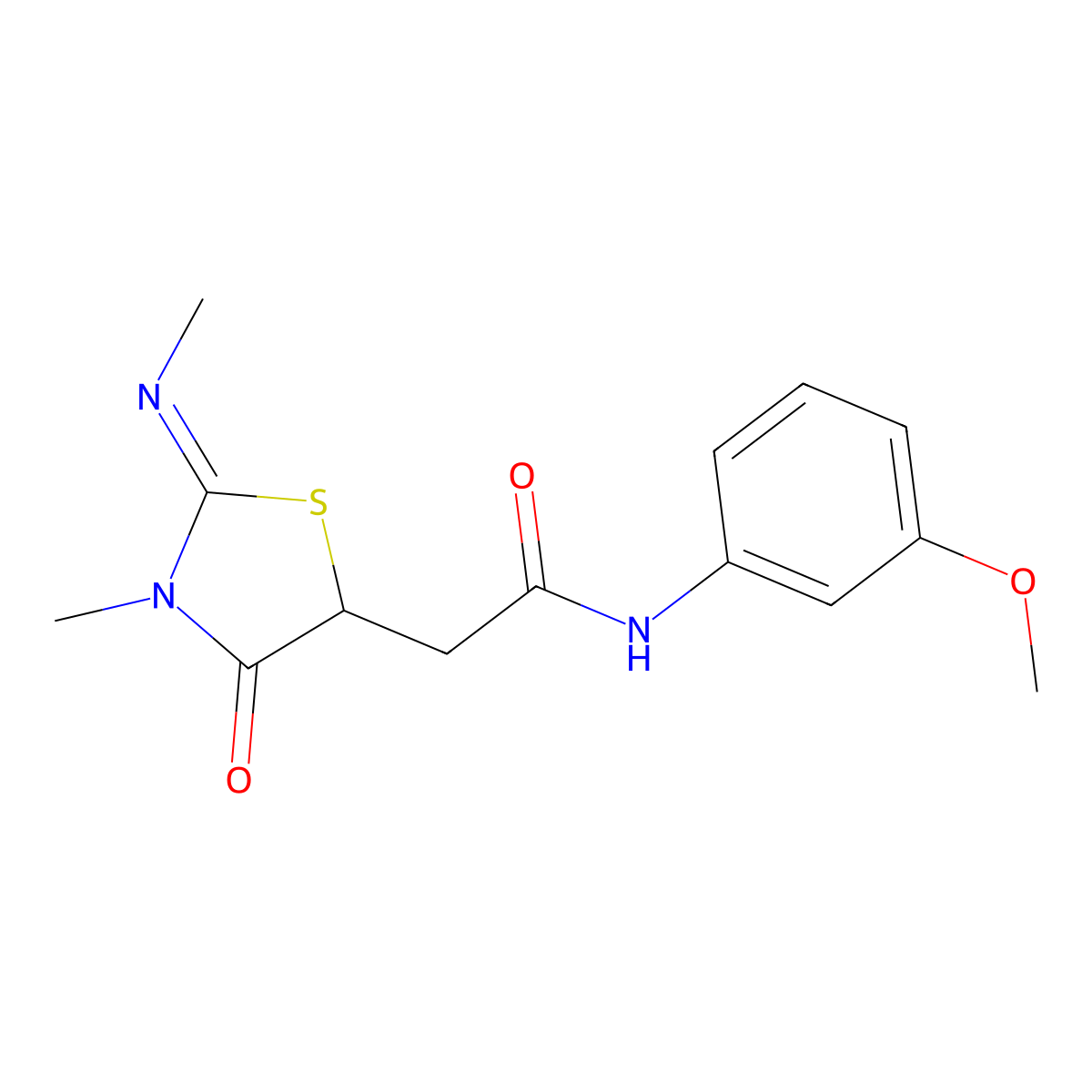 N-(3-methoxyphenyl)-2-[(2Z)-3-methyl-2-(methylimino)-4-oxo-1,3-thiazolidin-5-yl]acetamide molecular structure, CAS 469876-34-4