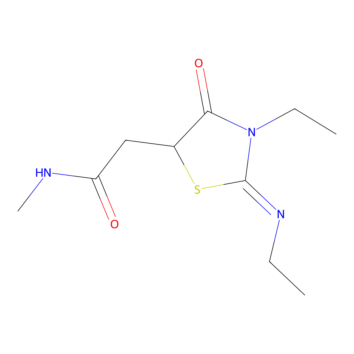 N-Methyl-2-(ethylimino)-3-ethyl-4-oxothiazolidine-5-acetamide molecular structure, CAS 469876-37-7