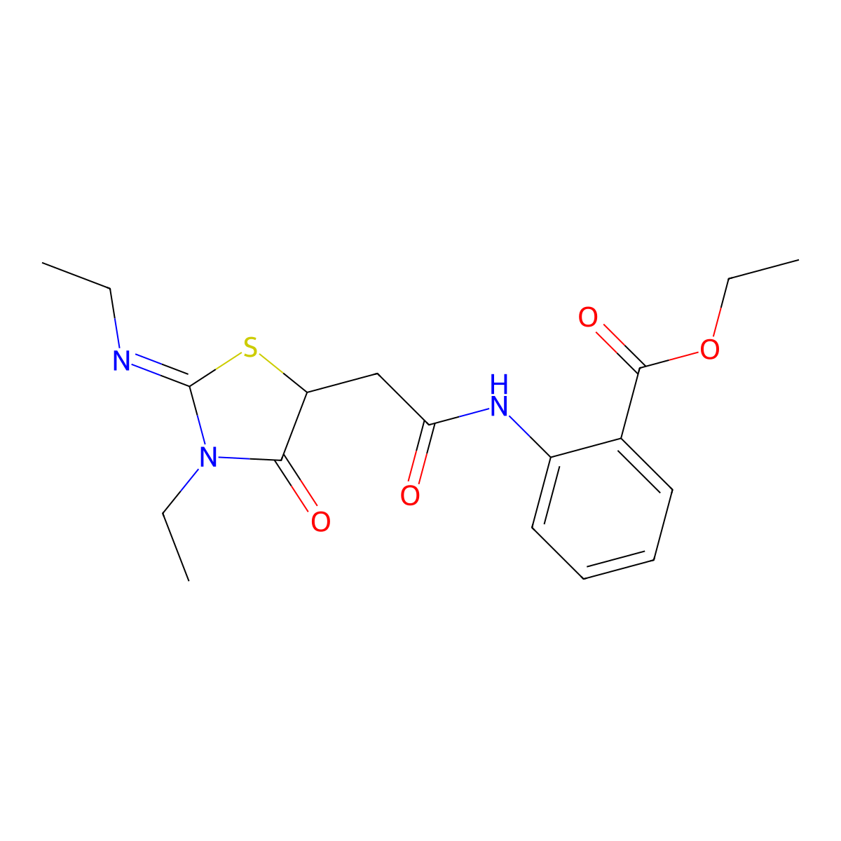 ethyl 2-({[(2Z)-3-ethyl-2-(ethylimino)-4-oxo-1,3-thiazolidin-5-yl]acetyl}amino)benzoate molecular structure, CAS 469876-41-3