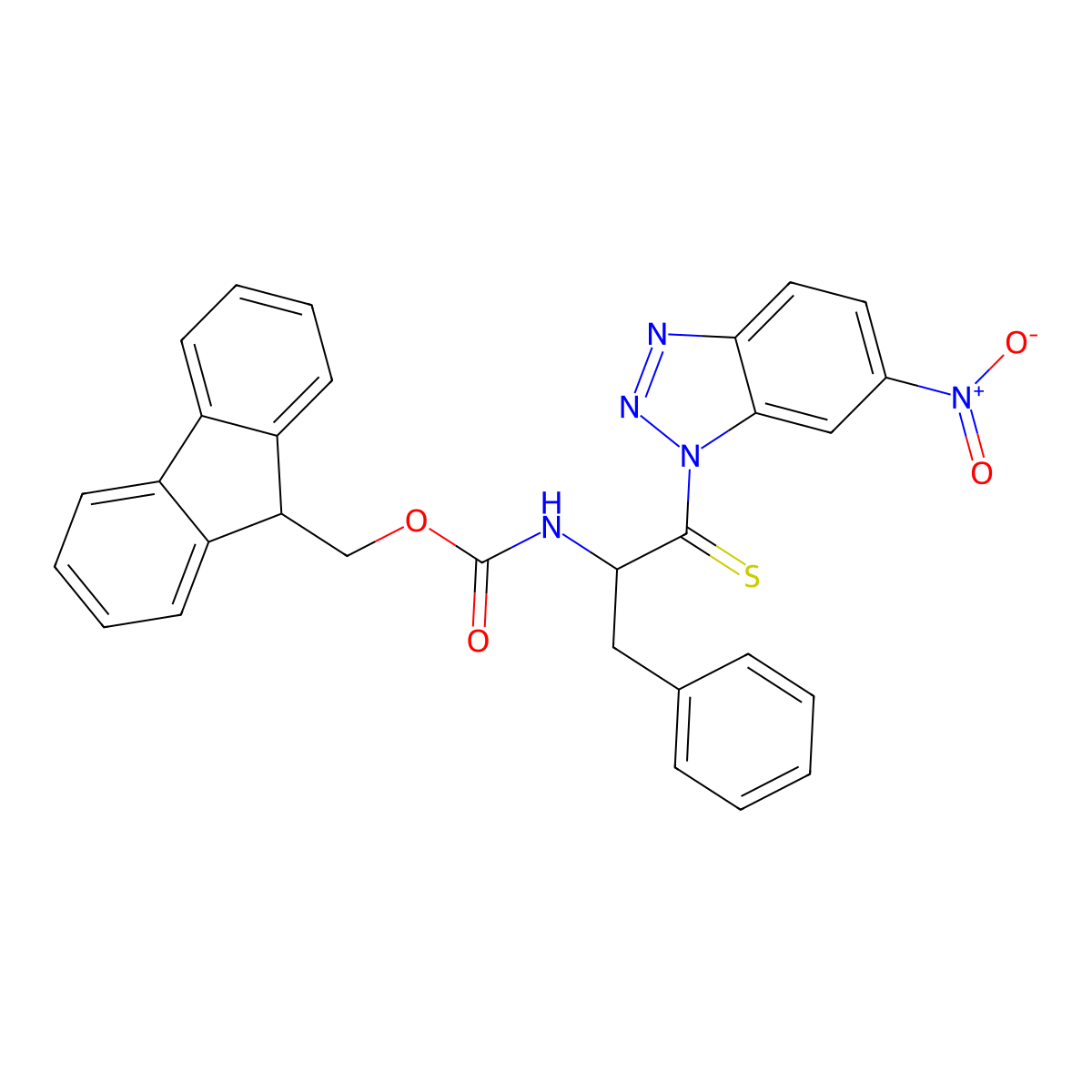 9H-fluoren-9-ylmethyl {[(2S)-1-(6-nitrobenzo[d][1,2,3]triazol-1-yl)-3-phenyl-1-thioxoprop-2-yl]amino}methanoate molecular structure, CAS 469883-75-8