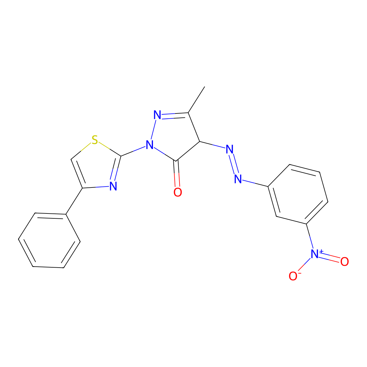 5-methyl-4-[(3-nitrophenyl)diazenyl]-2-(4-phenyl-1,3-thiazol-2-yl)-4H-pyrazol-3-one molecular structure, CAS 469889-38-1