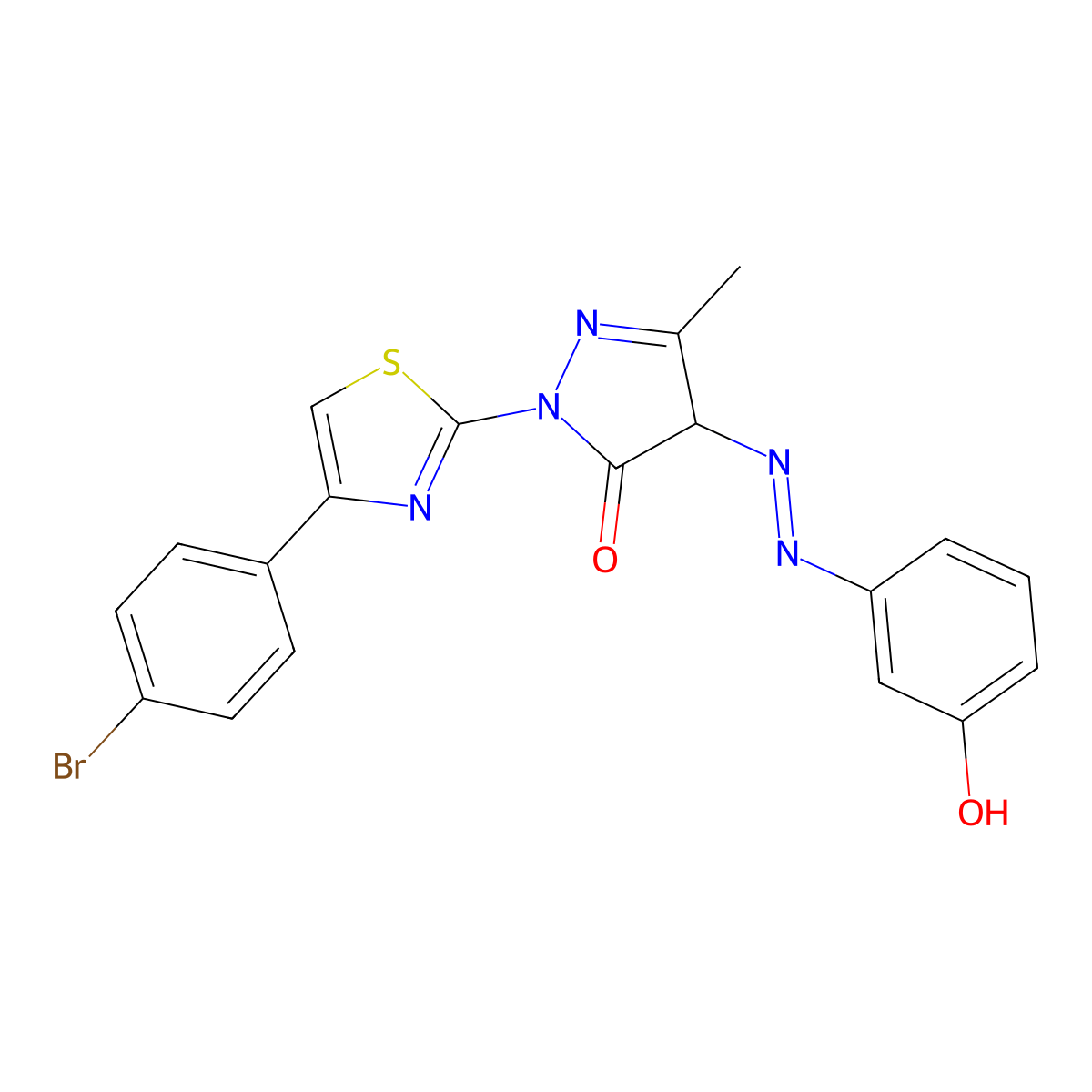(E)-1-(4-(4-Bromophenyl)thiazol-2-yl)-4-((3-hydroxyphenyl)diazenyl)-3-methyl-1H-pyrazol-5(4H)-one molecular structure, CAS 469889-41-6