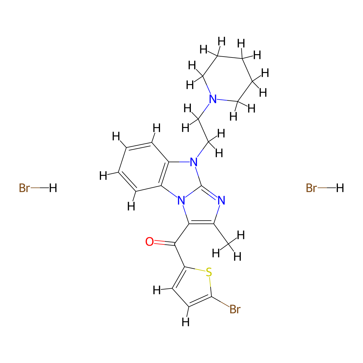Methanone, (5-bromo-2-thienyl)[2-methyl-9-[2-(1-piperidinyl)ethyl]-9H-imidazo[1,2-a]benzimidazol-3-yl]-, hydrobromide (1:2) molecular structure, CAS 469890-04-8