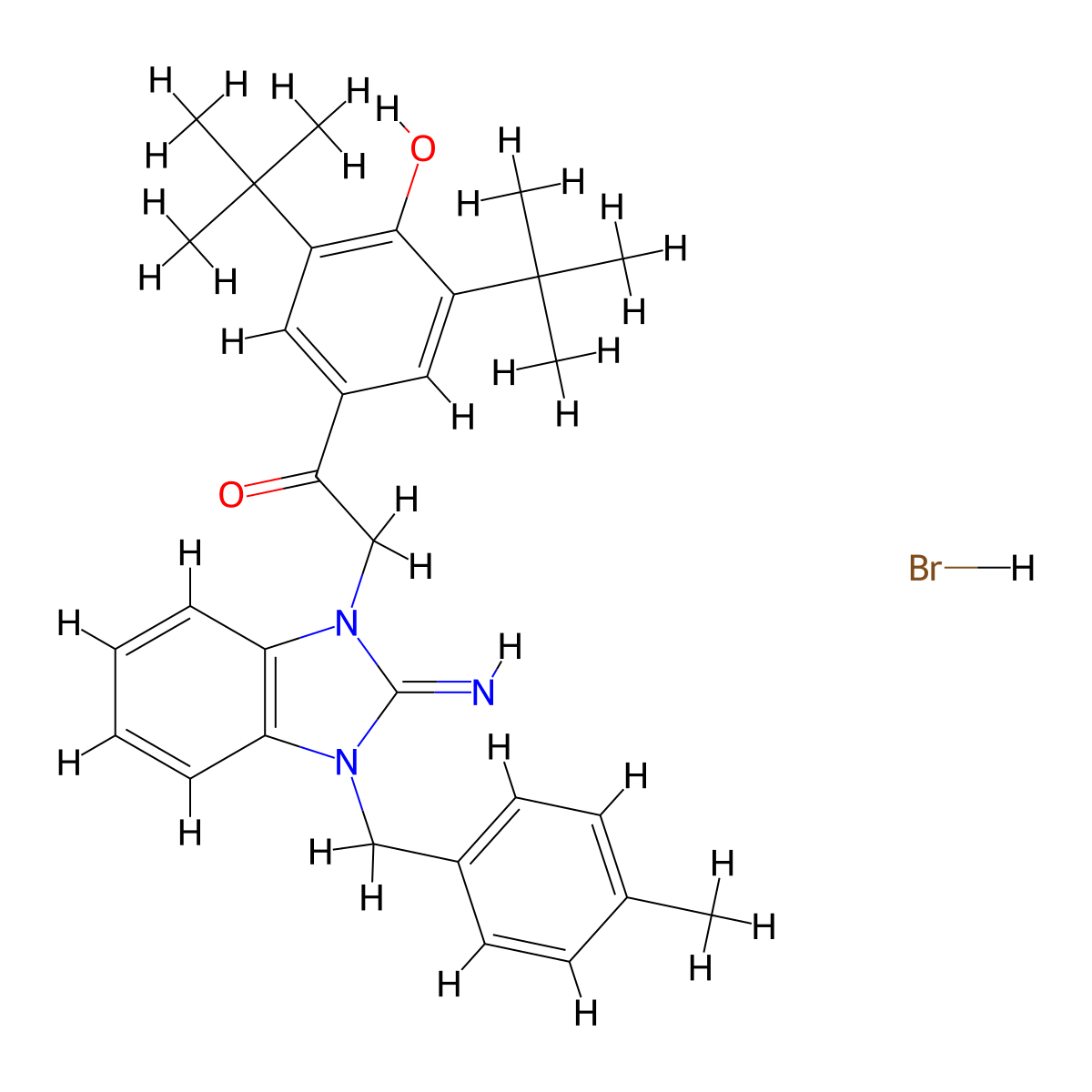 1-(3,5-Di-tert-butyl-4-hydroxyphenyl)-2-(2-imino-3-(4-methylbenzyl)-2,3-dihydro-1h-benzo[d]imidazol-1-yl)ethanone hydrobromide molecular structure, CAS 469890-33-3