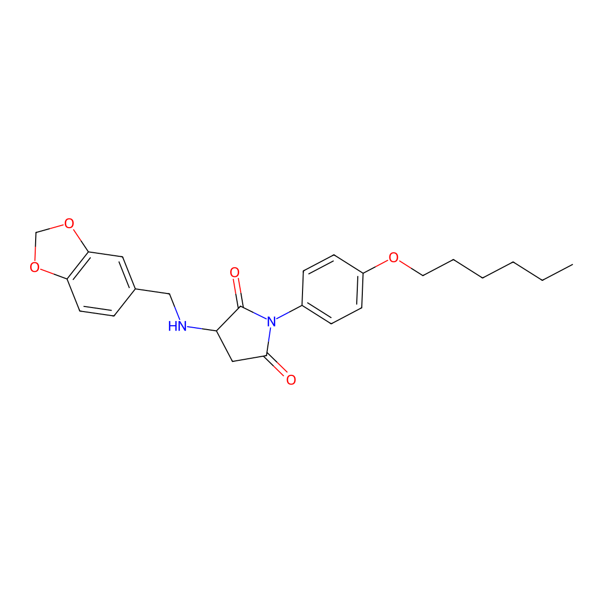 3-(1,3-Benzodioxol-5-ylmethylamino)-1-(4-hexoxyphenyl)pyrrolidine-2,5-dione molecular structure, CAS 469890-41-3