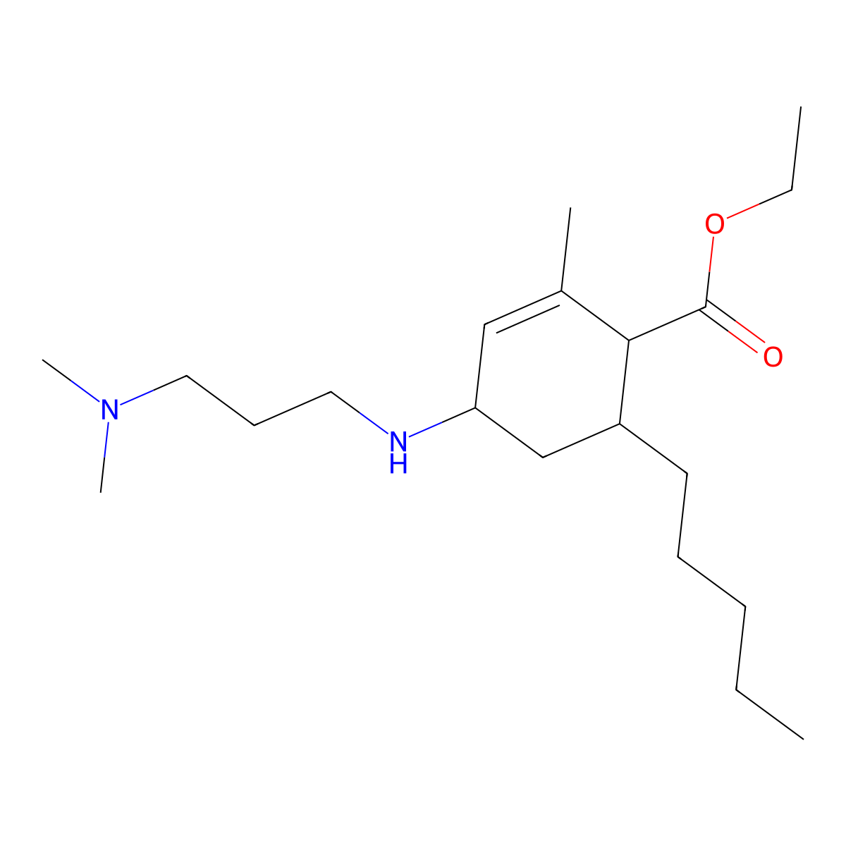 Ethyl 4-((3-(dimethylamino)propyl)amino)-2-methyl-6-pentylcyclohex-2-enecarboxylate molecular structure, CAS 469890-43-5